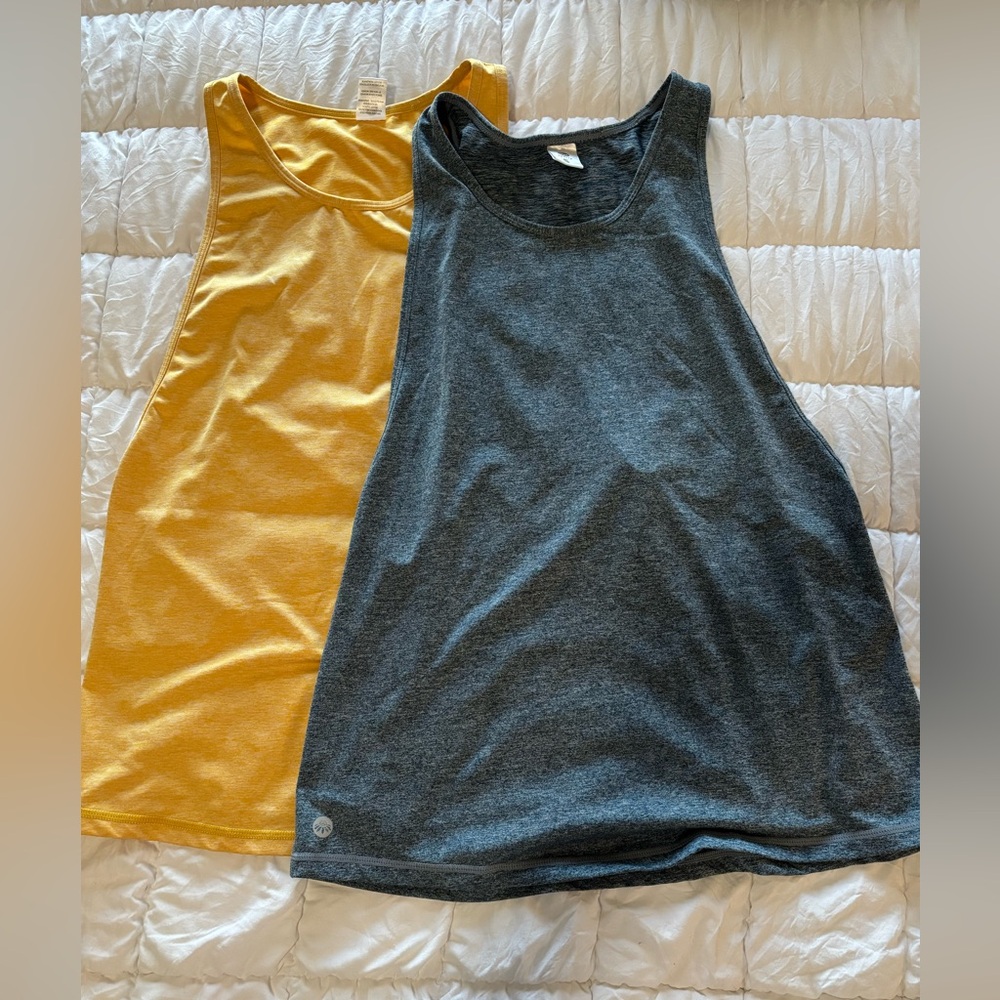 Set of 2 Senita “Boyfriend” tanks- yellow and heathered Pacific?